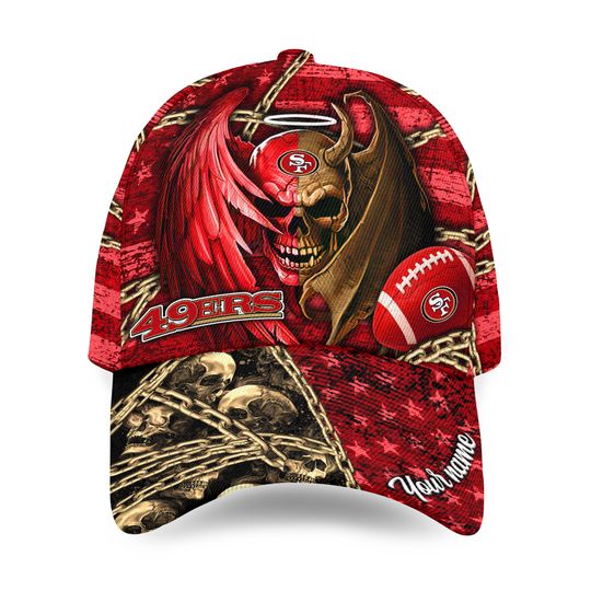 Personalized San Francisco 49ers football Skull and Angel Classic Cap, Gift for fans.