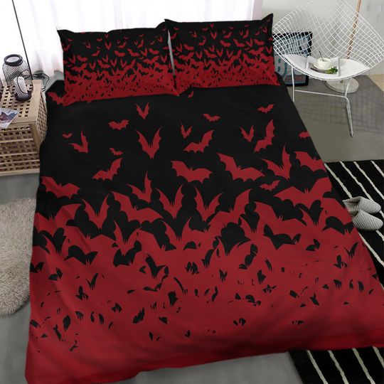 Gothic Bedding Set - Swarming Bats Goth Bedding, Gothic Home Decor, Halloween Bedding, Witch Bedding, Goth Comforter