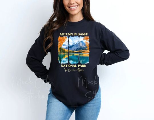Banff National Park Long Sleeve Tee, Canadian Rockies Vacation Gift, Lake Louise Fall Colors, Autumn in Banff