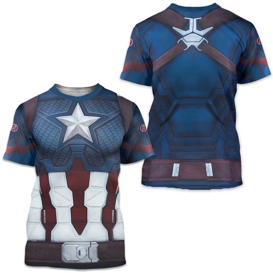 Short Sleeve 3D Print T-Shirt for Men's Captain America Compression Shirt