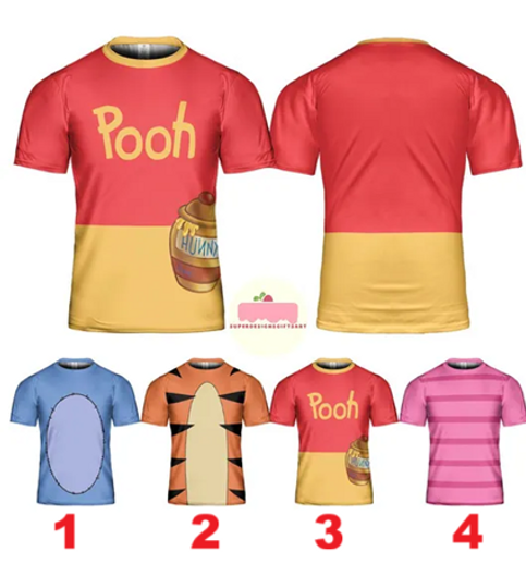 Winnie The Pooh Characters Costume Shirt, Pooh Tigger Piglet Eeyore Cosplay Costume Shirt, Pooh Halloween All Over Print Tee, Disney Cosplay