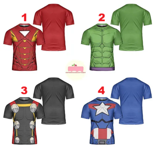 Superhero Team Costume 3D T-Shirt, Avengers Hero Cosplay Party, Halloween Costume For Family Group T Shirt, Hulk Costume, Captain America