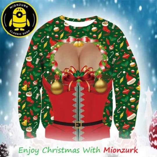 Discover Funny Big Boobs Gift 2025 Ugly Christmas Sweater