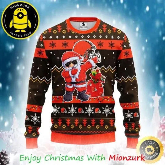 Cleveland Browns football Santa Claus Xmas Ugly Sweater For Family