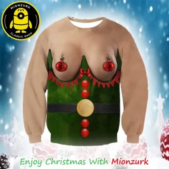 Elf Boobs Funny 2025 Ugly Christmas Sweater