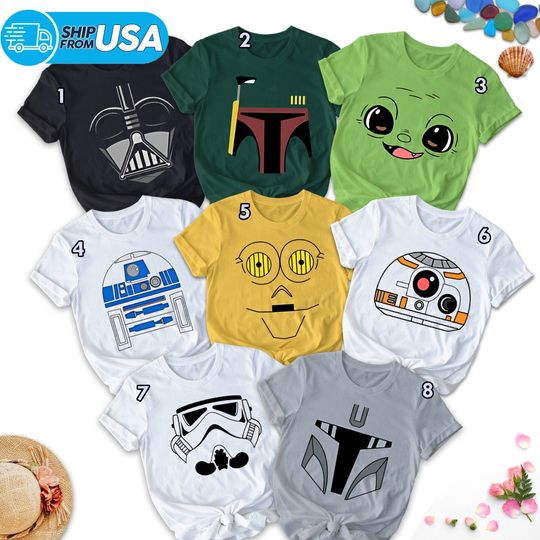 Discover Halloween Costume For Family Group T-Shirt, Galaxy Family Trip Shirt, Funny Hero Face Birthday Party Shirt, Planet Character Movie Group Tee