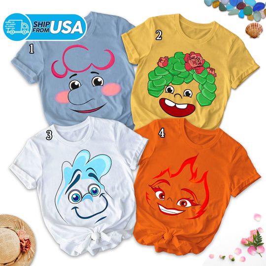 Discover Face Movie Shirt, Funny Magic Movie Characters Shirt, Fire Water Earth and Air Costume Matching Shirt, Birthday Gift For Kid Shirt