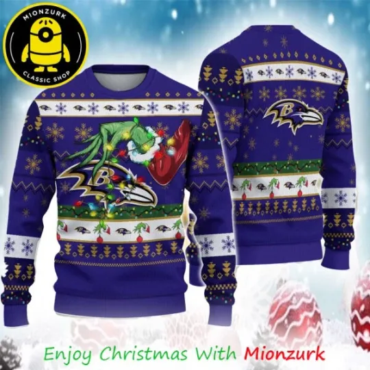Baltimore Ravens Special funny character’s Hand Football football 2025 Christmas Ugly Sweater