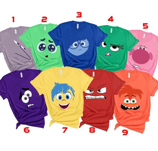 Discover Inside Out Costume Shirt, Emotions Matching T-Shirt for Halloween, Featuring Anger, Joy, Envy, Anxiety, and Inside Out Cartoon