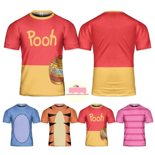 Discover Winnie The Pooh Characters Costume Shirt, Pooh Tigger Piglet Eeyore Cosplay Costume Shirt, Pooh Halloween All Over Print Tee, Disney Cosplay