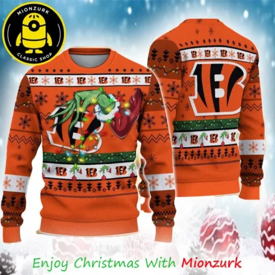 Discover Cincinnati Bengals Special funny character’s Hand football Football 2025 Xmas Ugly Sweater