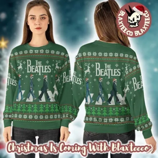 Discover The Beatles Abbey Road Vintage Green Knitted Ugly Christmas Sweater