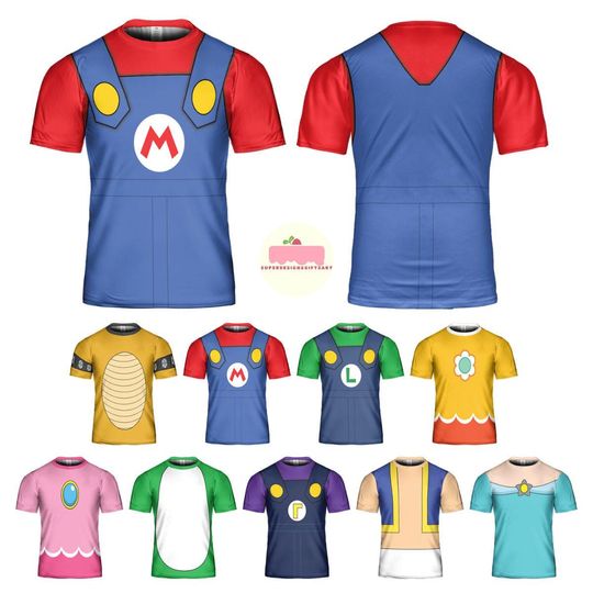 Discover Super Mario Costume Cosplay, Mario Halloween Costume, Luigi Yoshi Toad Bowser Princess Peach, Mario Family Matching Shirts, Mario Group Tees