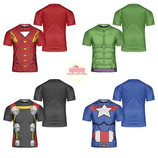 Discover Superhero Team Costume 3D T-Shirt, Avengers Hero Cosplay Party, Halloween Costume For Family Group T Shirt, Hulk Costume, Captain America