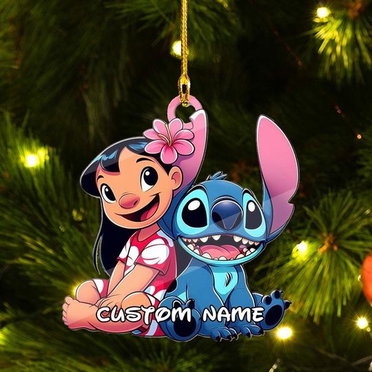 Stitch and Lilo Christmas Ornament, Disney Xmas Tree Decor, Family Wedding Halloween Holiday Ornament