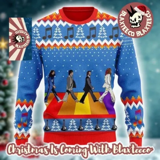 The Beatles Walk Across The Street Abbey Road Rainbow Color Ugly Xmas Sweater