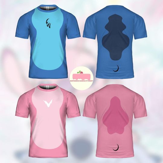 Discover Stitch Costume T-shirt, Stitch And Angle Cosplay Costume Shirt, Disney Halloween All Over Print Tee, Lilo And Stitch Shirt, Stitch Halloween
