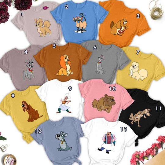Discover Lady And The Tramp Characters Matching Shirt, Animated Dog Family Halloween Costume Shirt, Dog Couple Tee