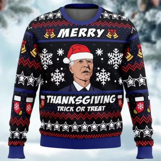BG Christmas Joe Biden Merry Thanksgiving Ugly Sweater, Biden Santa Xmas Sweater