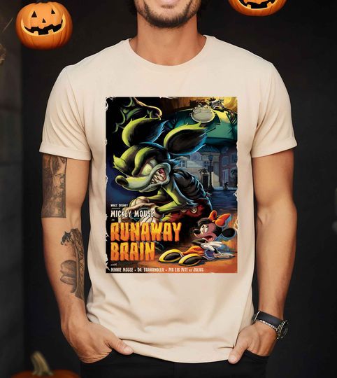 Discover Vintage Mickey and Minnie RunAway Brain Halloween Shirt, Disney Mickey and Minnie Halloween Shirt, Mickey's Not So Scary Halloween Shirt