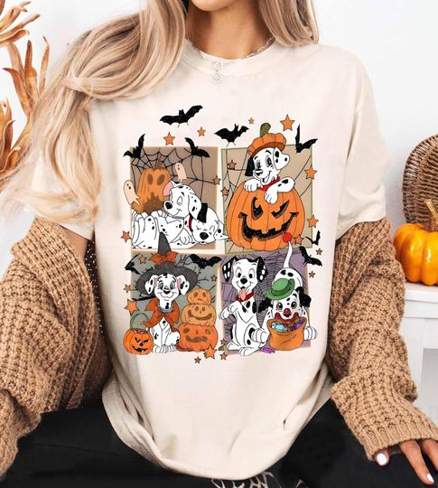 Discover Retro Disney 101 Dalmatians Pumpkin Halloween Shirt, Disney Dog Lover Shirts, Disney 101 Dalmatians Halloween Party Shirt