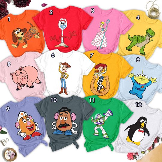 Discover Custom Toy Adventure Movie Characters Group Matching T-Shirt, Toy Cowboy Dinosaur And Friends Shirt, Toy Movie Shirts, Gift For Friends RE