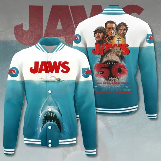 Jaws 50 Years Anniversary 1975-2025 Varsity Jacket, Baseball Jacket
