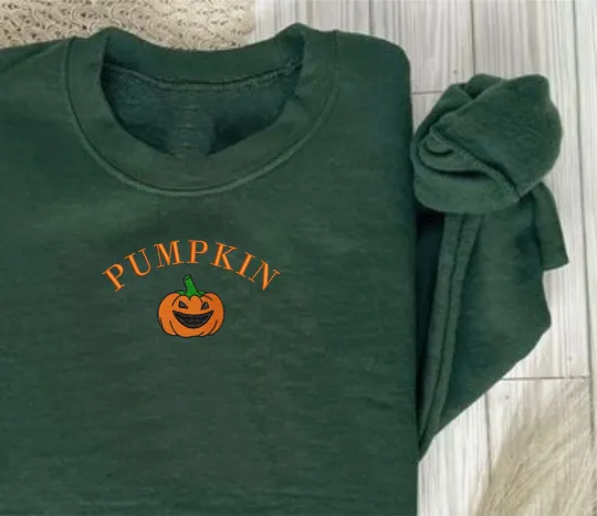Pumpkin Embroidered Sweatshirt, Halloween Pumpkin Jumper