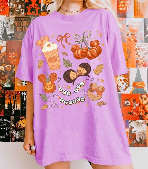 Discover Vintage Coquette Bow Disney Halloween Pumpkin Shirt, WDW Autumn Coffee Tis The Season, Disney Fall Vibes Shirt, Disneyland Halloween Shirt