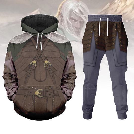 Discover Drizzt Do'Urden DnD Hoodie And Joggers, Dark Elf Cosplay Tracksuit, Dungeons And Dragons Costume Set, Fantasy Halloween Outfit For Fan
