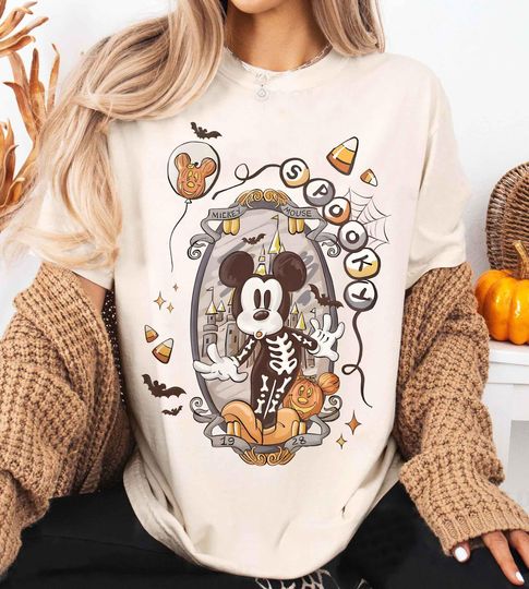 Discover Vintage Comfort Color Spooky Mickey and Minnie Skeleton Halloween Shirts, Mickey Minnie Skeleton Coquette Shirts, Disney Halloween 2025 Tee