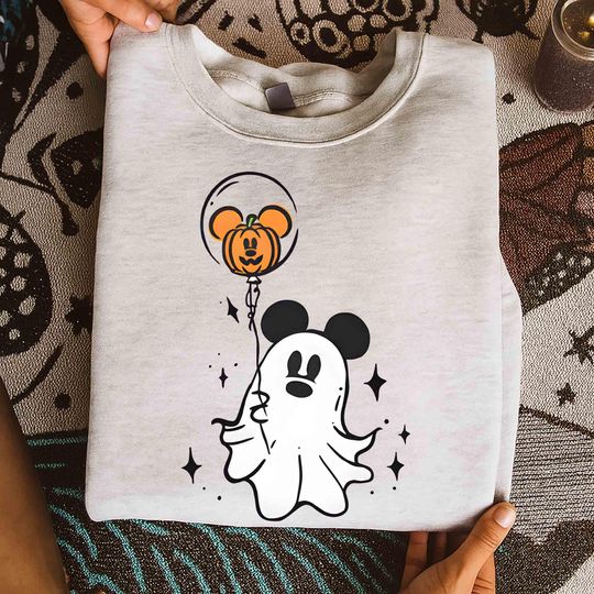 Discover Cute Mickey Ghost With Pumpkin Balloon Halloween Shirt, Boo To You Disney Tee, Disneyland Family Matching Halloween Trip 2025 Shirt