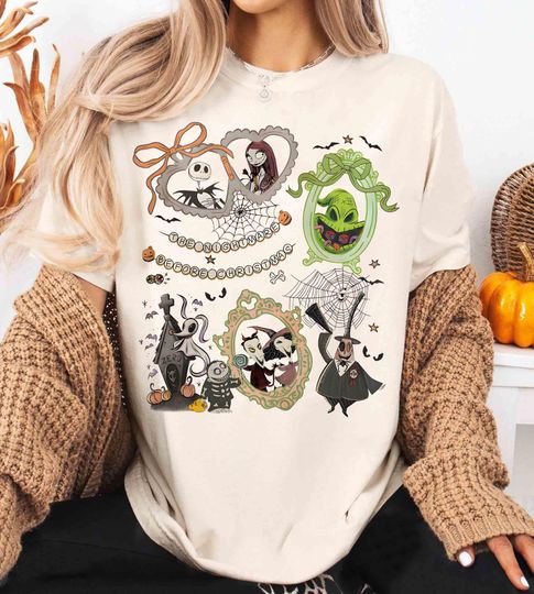 Discover Vintage Nightmare Before Christmas Coquette Shirt  Disney Bow Tee, Oogie Boogie Bash 2025, Jack Skellington & Sally Halloween Shirt