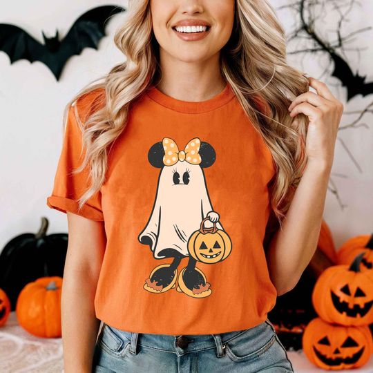 Discover Comfort Colors Disney Minnie Ghost Halloween Shirt, Retro Minnie Spooky Season Shirt, Halloween Pumpkin Shirt, Disney Pumpkins Shirt