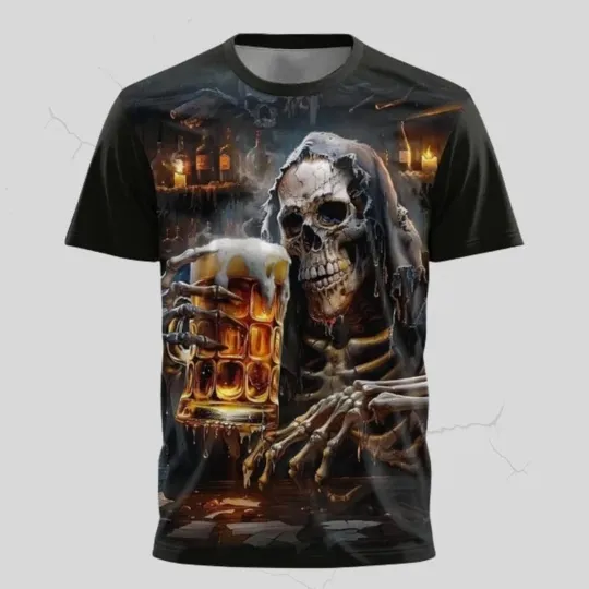 Skeleton Graveyard 3D T-Shirt Spooky Halloween Rest in Peace