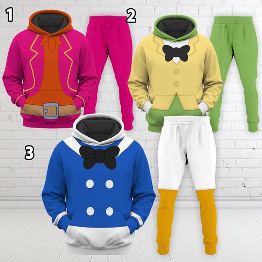 Donald Duck Costume 3D Hoodie Joggers Sets, The Three Caballeros Cosplay 3D Hoodie, Disney Family Musical Cartoon Halloween Clothing