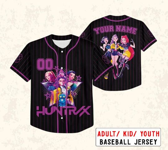 Discover Custom Huntrix Birthday Girl Baseball Jersey, Personalized Kpop Demon Hunter Shirt, Huntrix Fan Birthday Gift Outfit