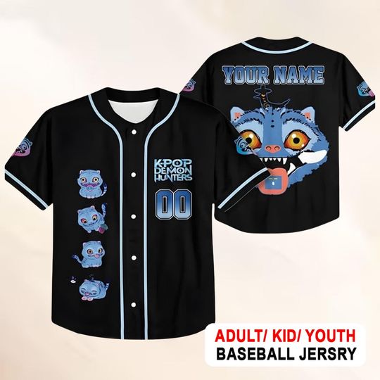 Discover Personalized Huntrix Tiger Baseball Jersey, Custom Kpop Demon Hunter Shirt, Saja Boys Jersey, Huntrix Girl Outfit, Fan Gift