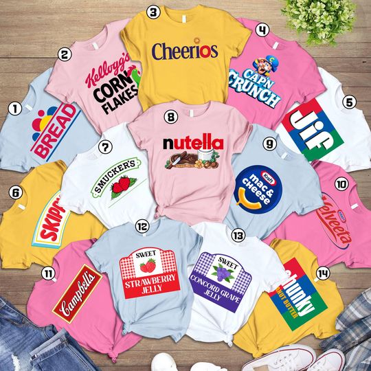 Food Graphic Tee, Bread Peanut Butter Jelly Shirt, Funny Breakfast Snack Matching, Halloween Costume Food Tee, Halloween Party Gifts Tee