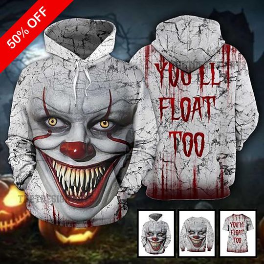Youll Float Too Halloween Shirt, Spooky Horror Movie 3D Graphic Tee for October Events, Gift for Thriller Lovers, Horror Fan Gift