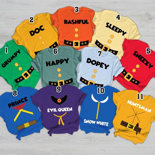 Discover Snow White And The Seven Dwarfs Shirt, Seven Dwarfs Halloween Matching Shirt, Snow White Evil Queen, Disneyland Halloween Cosplay Party Tee