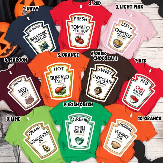 Discover Condiment Group Matching Halloween Costume, Condiments Cosplay Shirt Family Group Halloween Sauce, Mustard And Ketchup Costume Halloween Tee