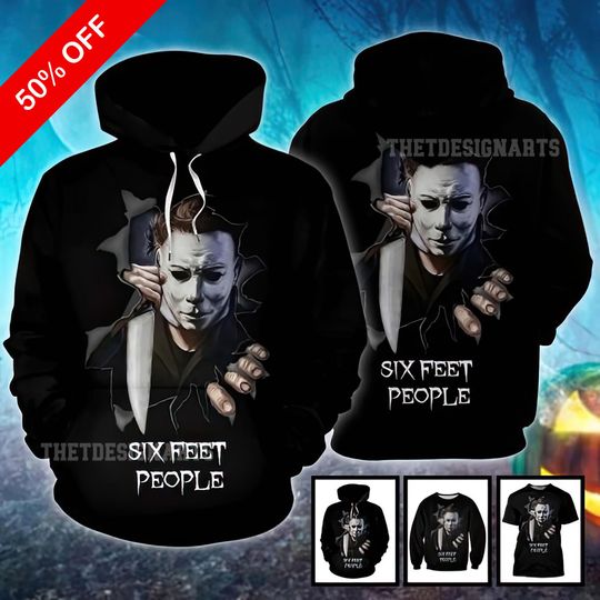 Discover Michael Myers Six Feet People 3D Shirt, Full Halloween Horror Movie Print, Costume Tee for Horror Fans, Gift for Halloween Lover