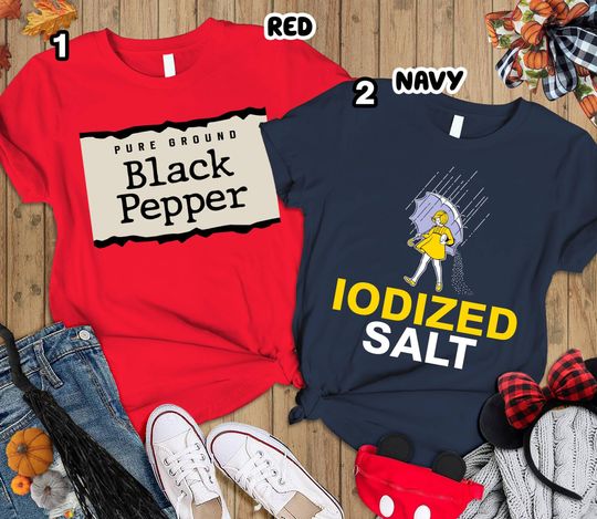 Salt and Pepper Costume Halloween Couples T-Shirts, Halloween Parties or Trick or Treating, Funny Couples Shirts, His and Hers Shirts