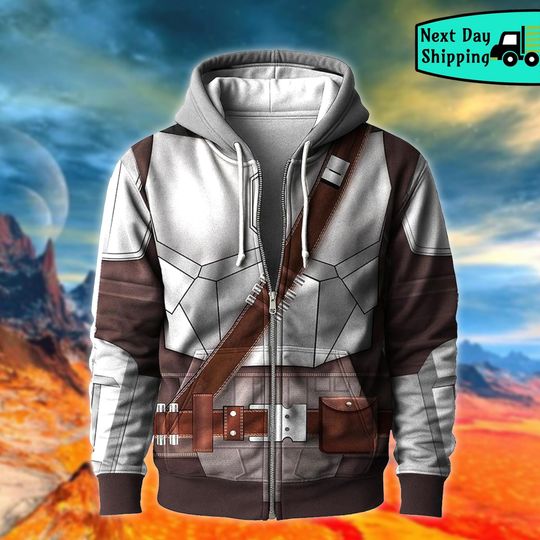 Space Bounty Hunter Hoodie, Galactic Armor Zip Jacket, Mandalorian Cosplay Costume, Sci-Fi Halloween Outfit, Gift for Him
