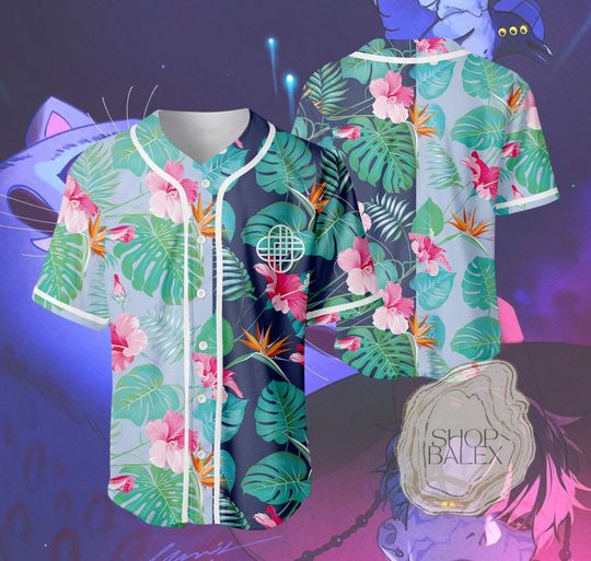 Discover Huntrix Saja Boys Abby Jersey  Tropical Floral Baseball Shirt, Custom Name Anime Cosplay Outfit, Huntrix Fan Gift