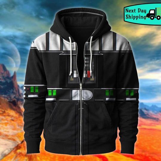 Discover Darth Vader Hoodie Zip-Up, Dark Sith Cosplay Sweatshirt, Star Villain Costume Jacket, Halloween Outfit, Star Galaxy Gift