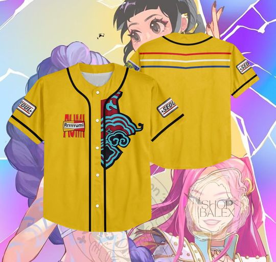 Huntrix Rumi Ramen Jersey  Yellow Baseball Shirt, Anime Cosplay Outfit
