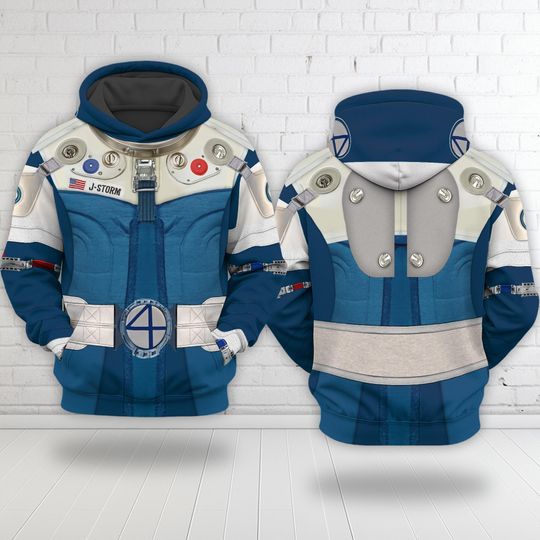 Johnny Storm Spacesuit Halloween Costume 3D Hoodie, Jonny Storm The Fantastic Four First Steps 3D Hoodie,  Jonny Storm Astronaut Costume Hoodie