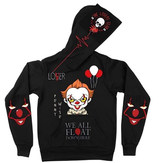 Pennywise Hoodie | IT Clown Horror Movie Hoodie | Scary Movie Sweatshirt | Creepy Halloween Horror Hoodie | Youth & Adult Sizes